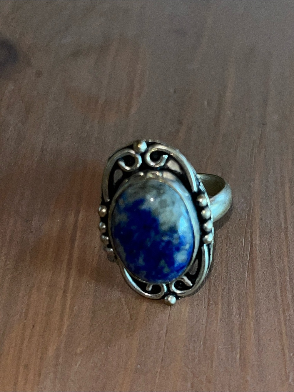 925 brass ring lapis handmade ring size 8 aprox. GUC some wear on bottom silver